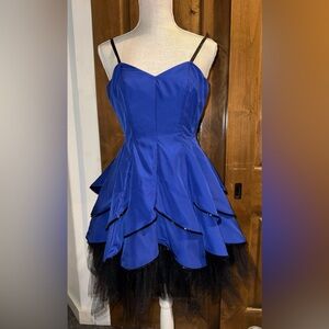 VTG Morgan & Co. Royal Blue Tiered Mini Dress Black Tulle Whimsigoth 90s Small
